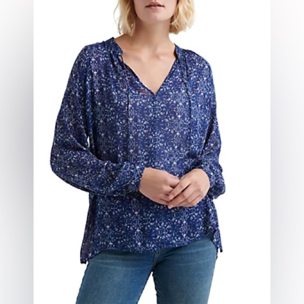 Lucky Brand Blue Boho Keyhole Self Tie Top Large